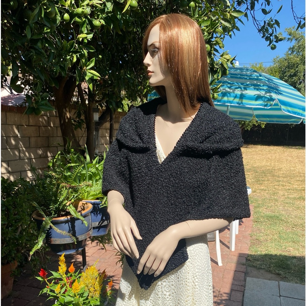 Vintage black mohair evening wrap.  1940s classic beautiful wrap jacket.